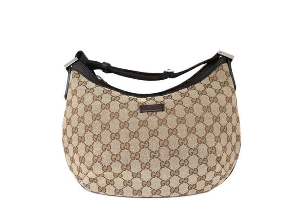 Gucci GG canvas half moon hobo bag beige monogram brown leather